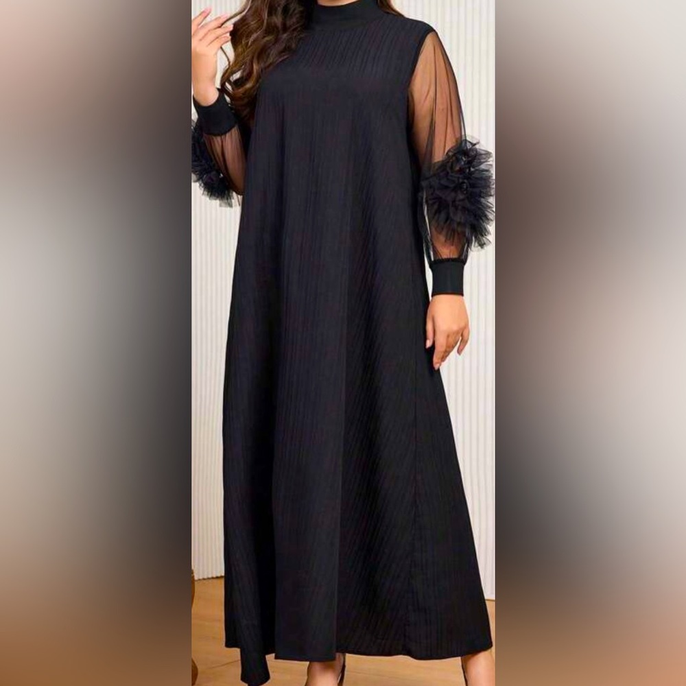 Elegant Black Sheer Sleeve Dress